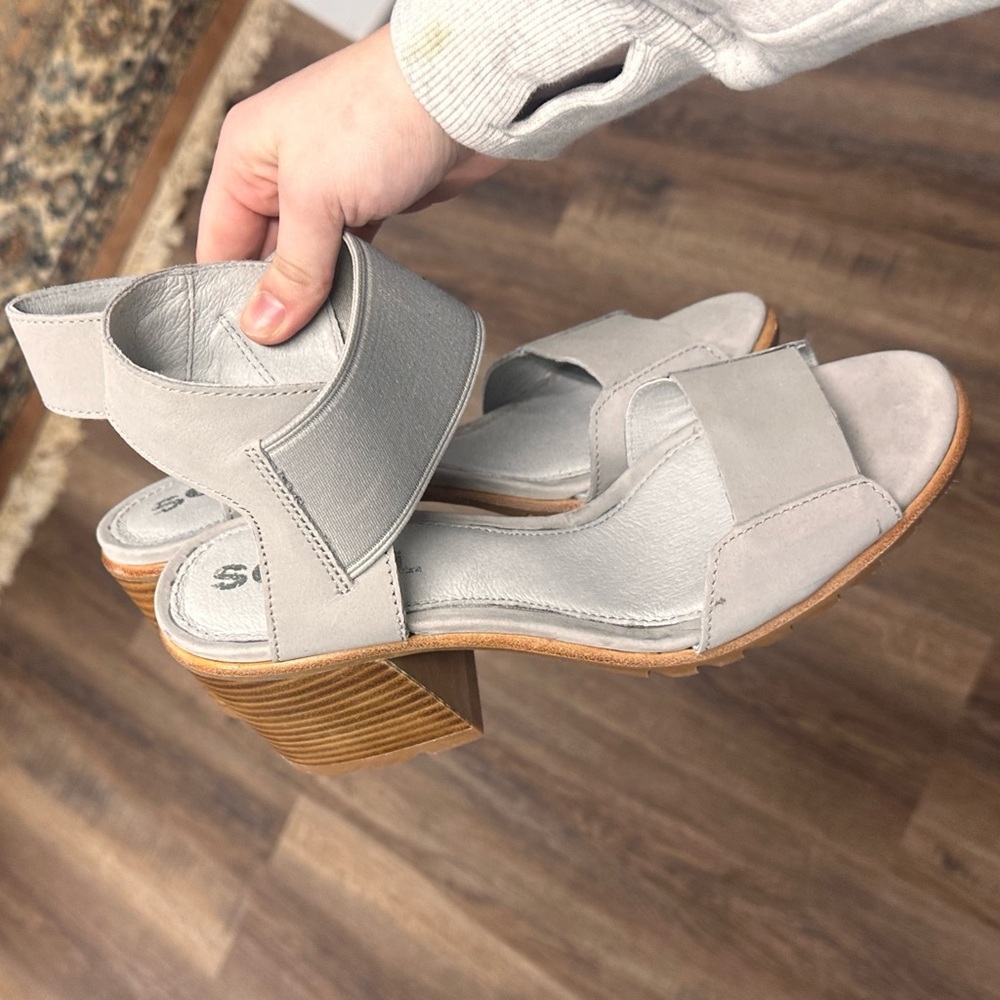 Sorel Nadia nubuck block heel sandals in the color Dove